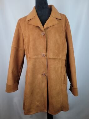 Weatherproof Fleece Lined Faux Suede Vintage Chestnut Camel Jacket Womens Size L